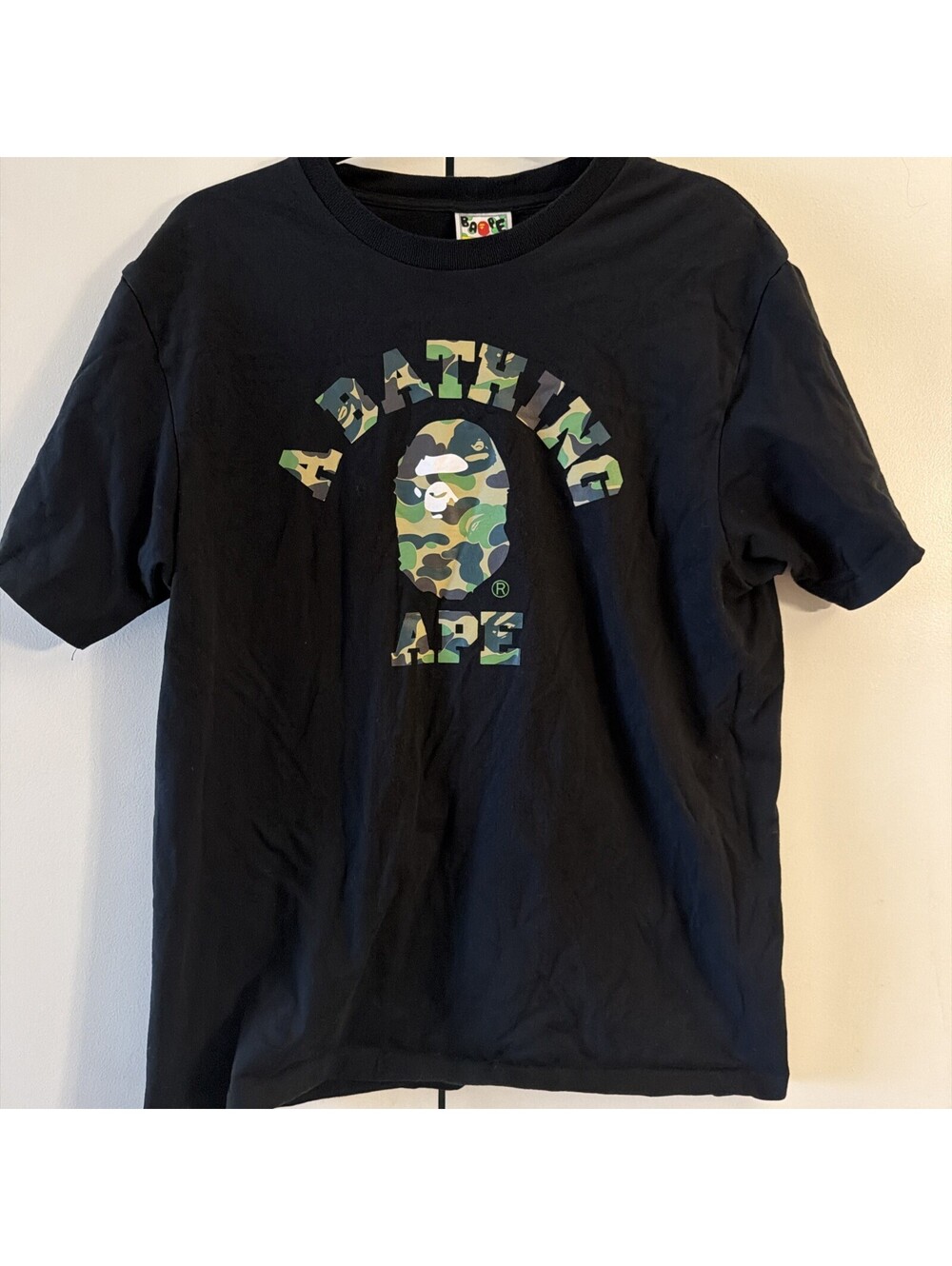 BAPE A Bathing Ape ABC Camo College Logo Tee T-Shirt Black Green Men's Size M